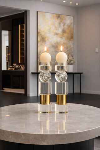 2'li Kristal Cam Mumluk + Mum – Gold