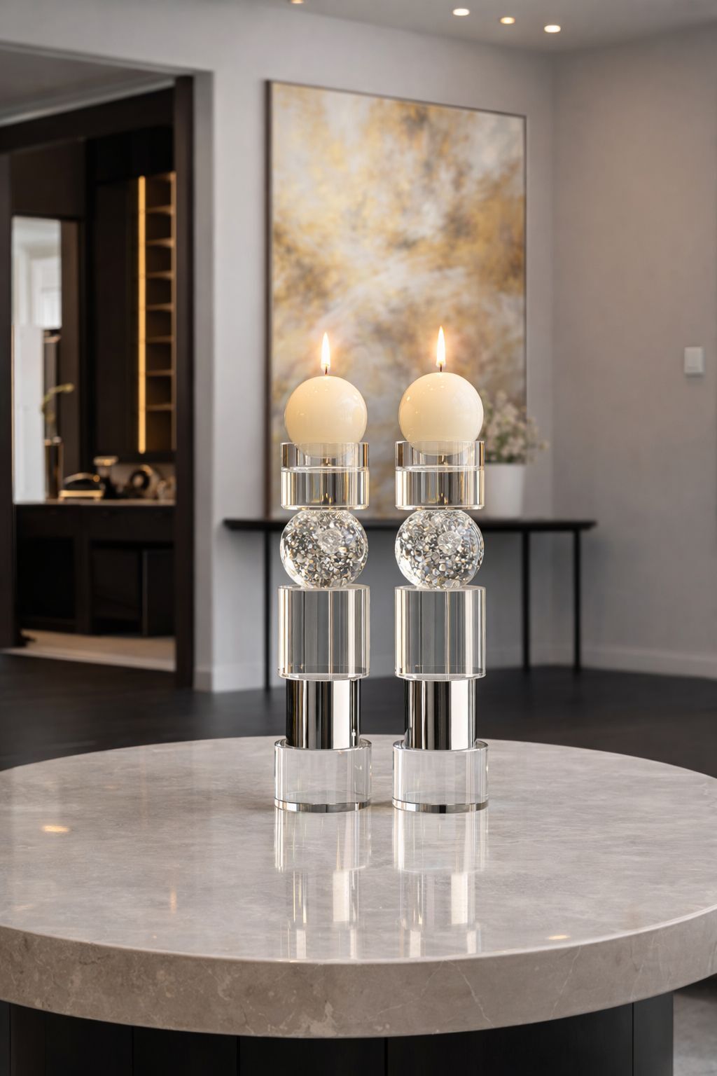 2'li Kristal Cam Mumluk + Mum – Gümüş