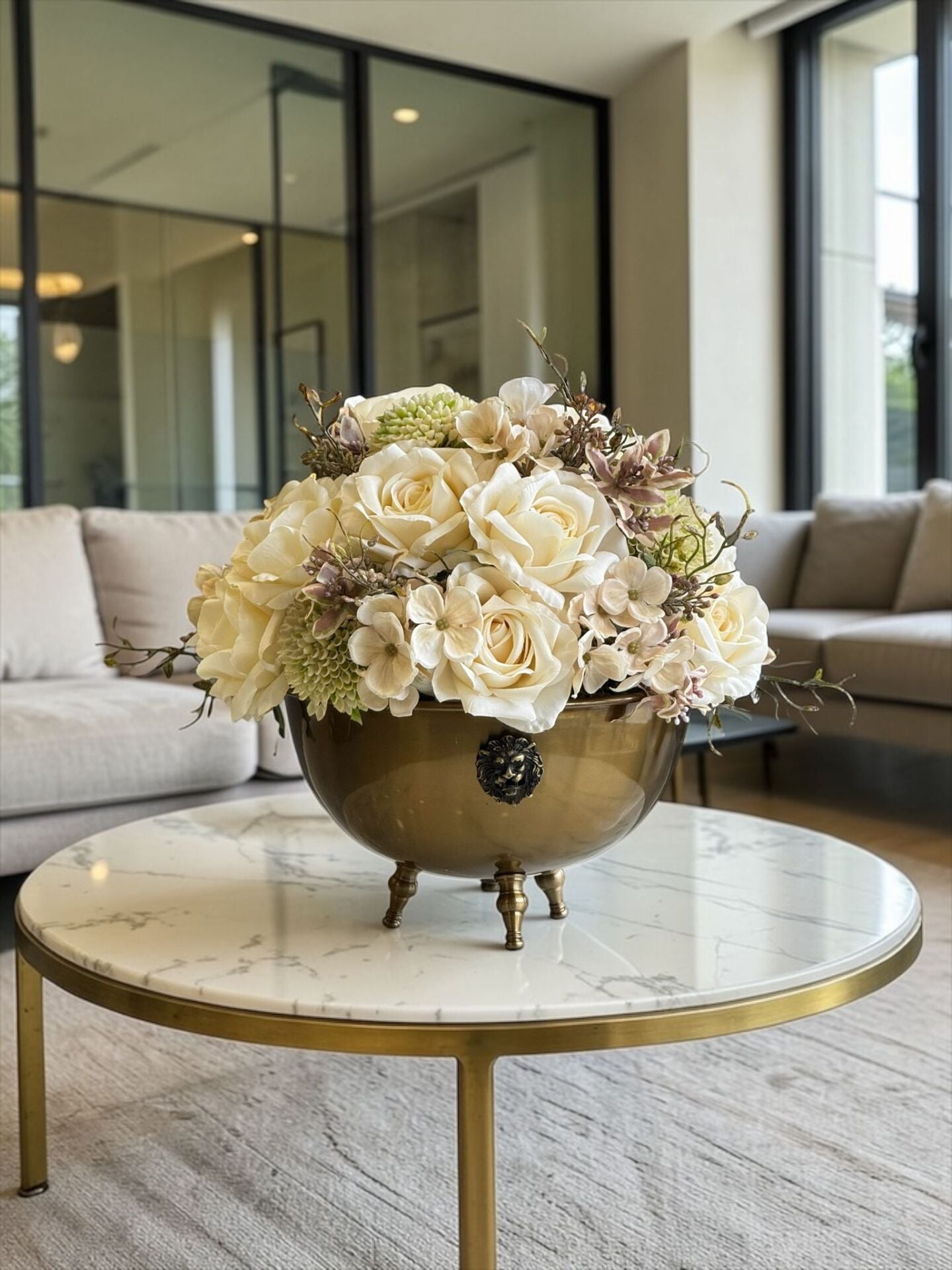 3 Ayaklı Arma Detaylı Saksı Aranjmanı – Eskitme