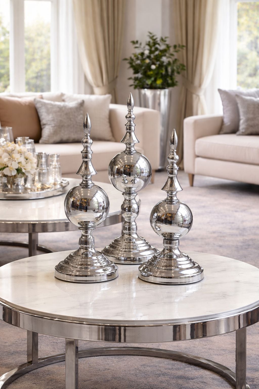 3’lü Alem Kubbe Dekoratif Gümüş Obje Seti Metal