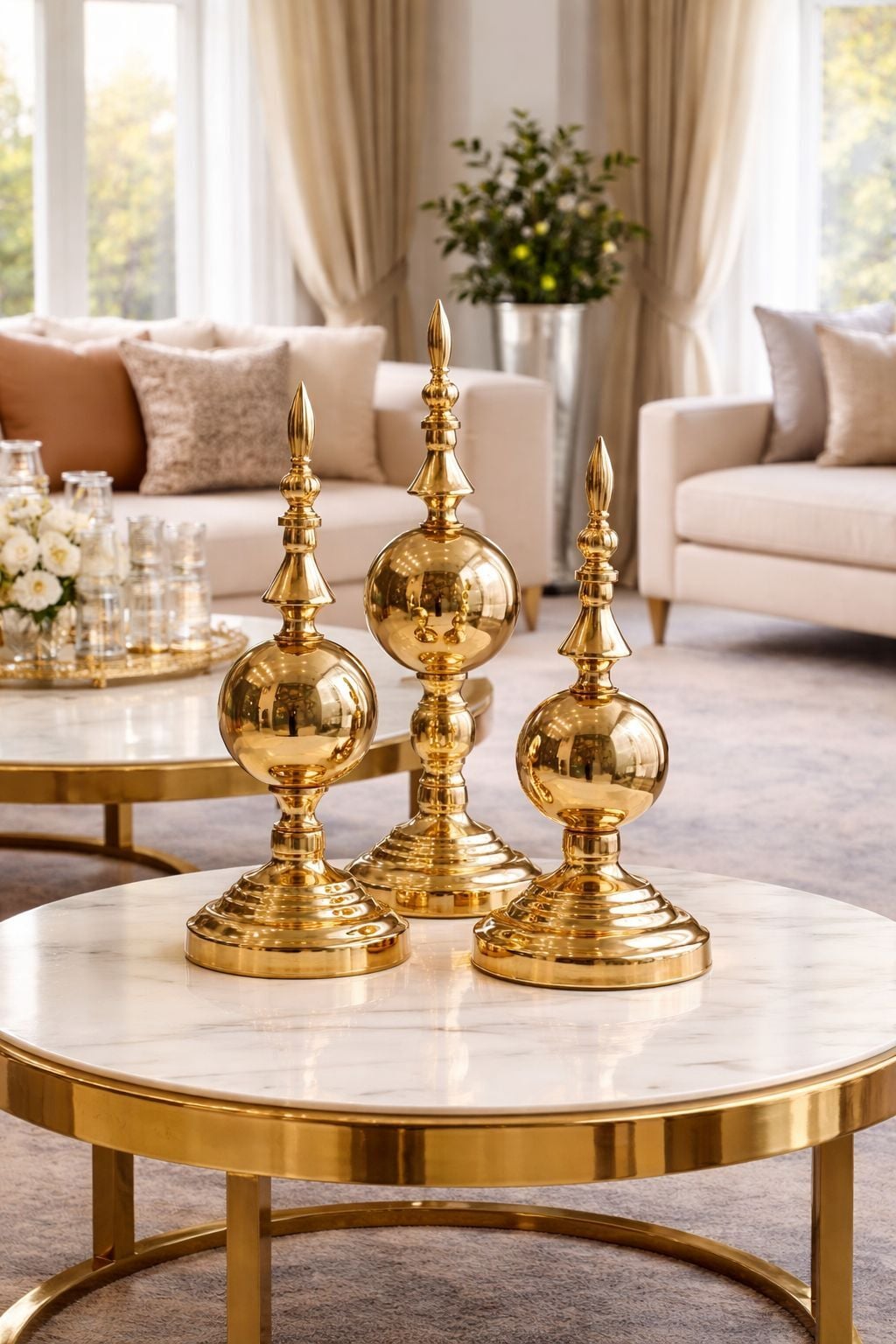 3’lü Alem Kubbe Dekoratif Gold Obje Seti Metal