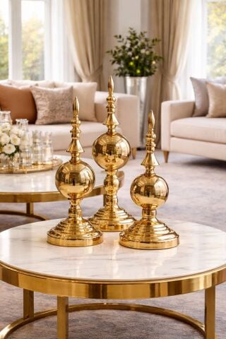 3’lü Alem Kubbe Dekoratif Gold Obje Seti Metal