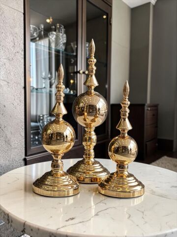 3’lü Alem Kubbe Dekoratif Gold Obje Seti Metal