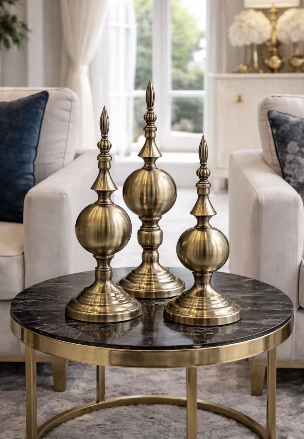 3’lü Alem Kubbe Dekoratif Eskitme Obje Seti Metal