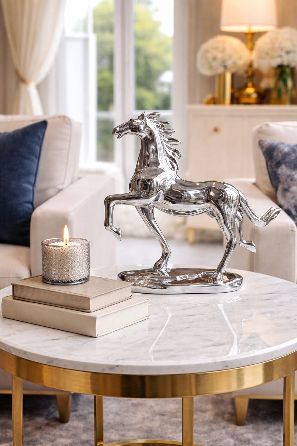 Reçine At Dekoratif Obje Gümüş