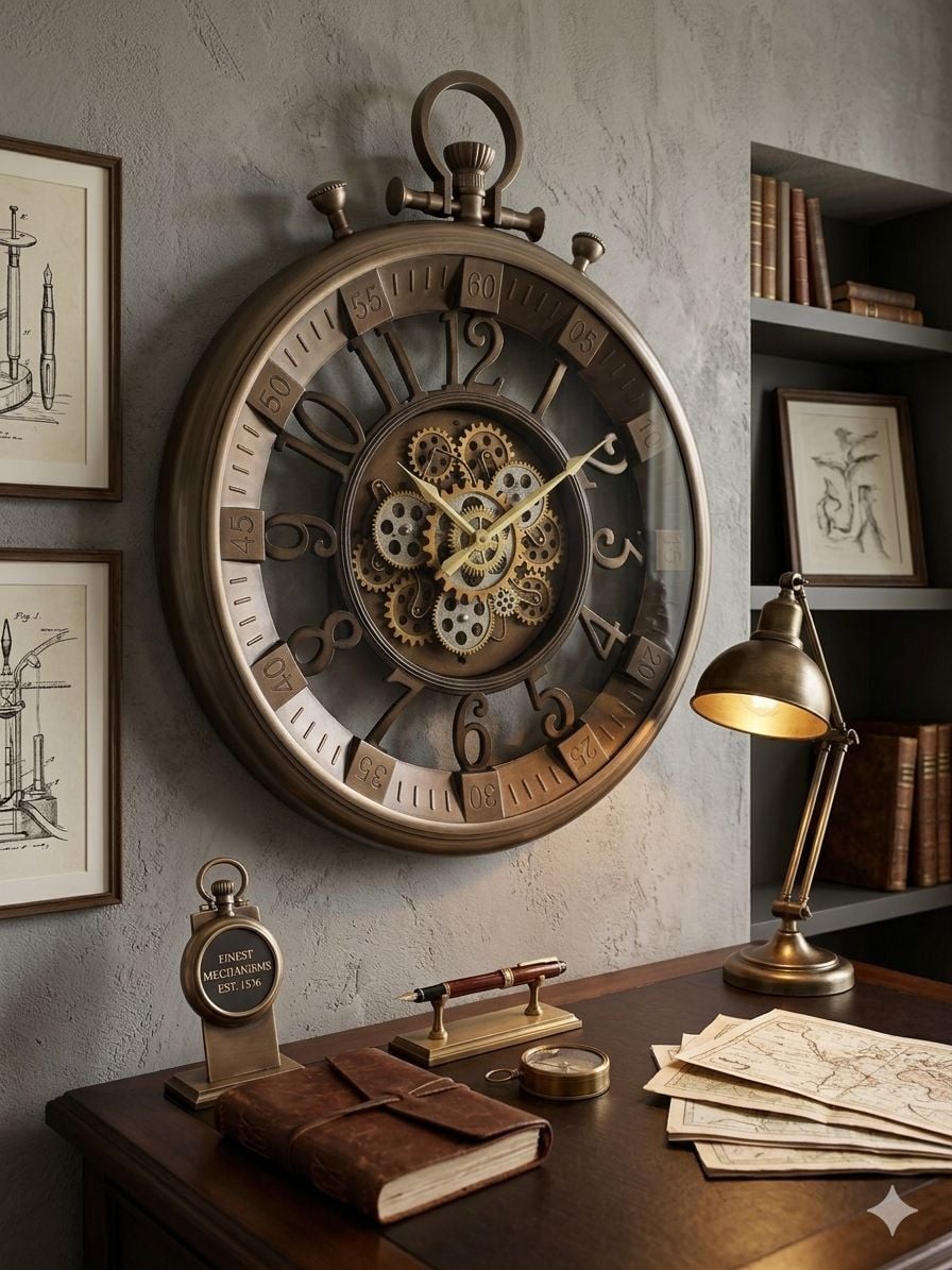 Çarklı Duvar Saati – 60 cm / Bakır