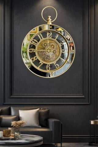 Kulplu Dekoratif Duvar Saati – Gold