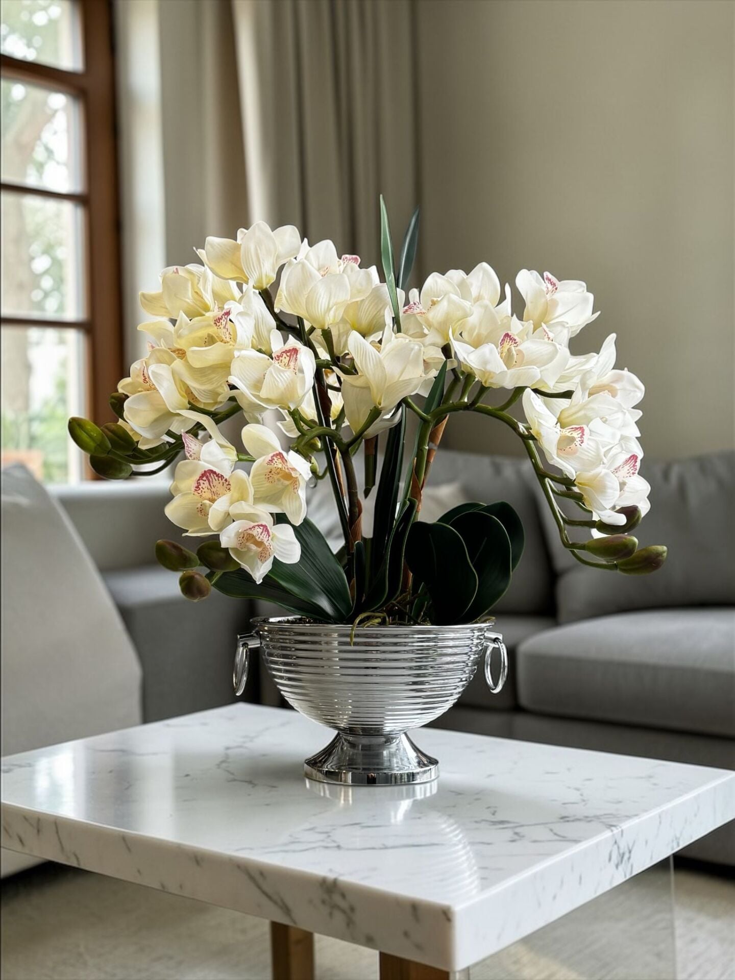 Vionna Saksı Singapur Orkide Aranjmanı – 6 Dallı Gümüş