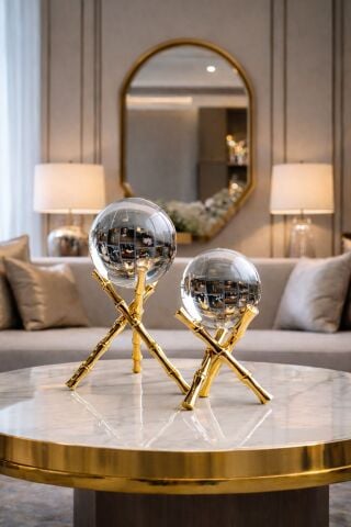 2’li Bambu Küre Dekoratif Aksesuar – Gold