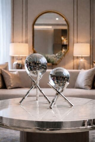 2’li Bambu Küre Dekoratif Aksesuar – Gümüş