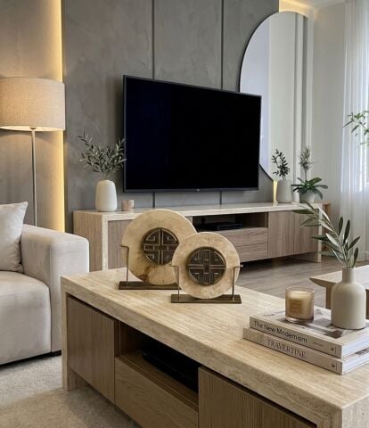 2’li Traverten Harf Disk Dekoratif Obje Seti