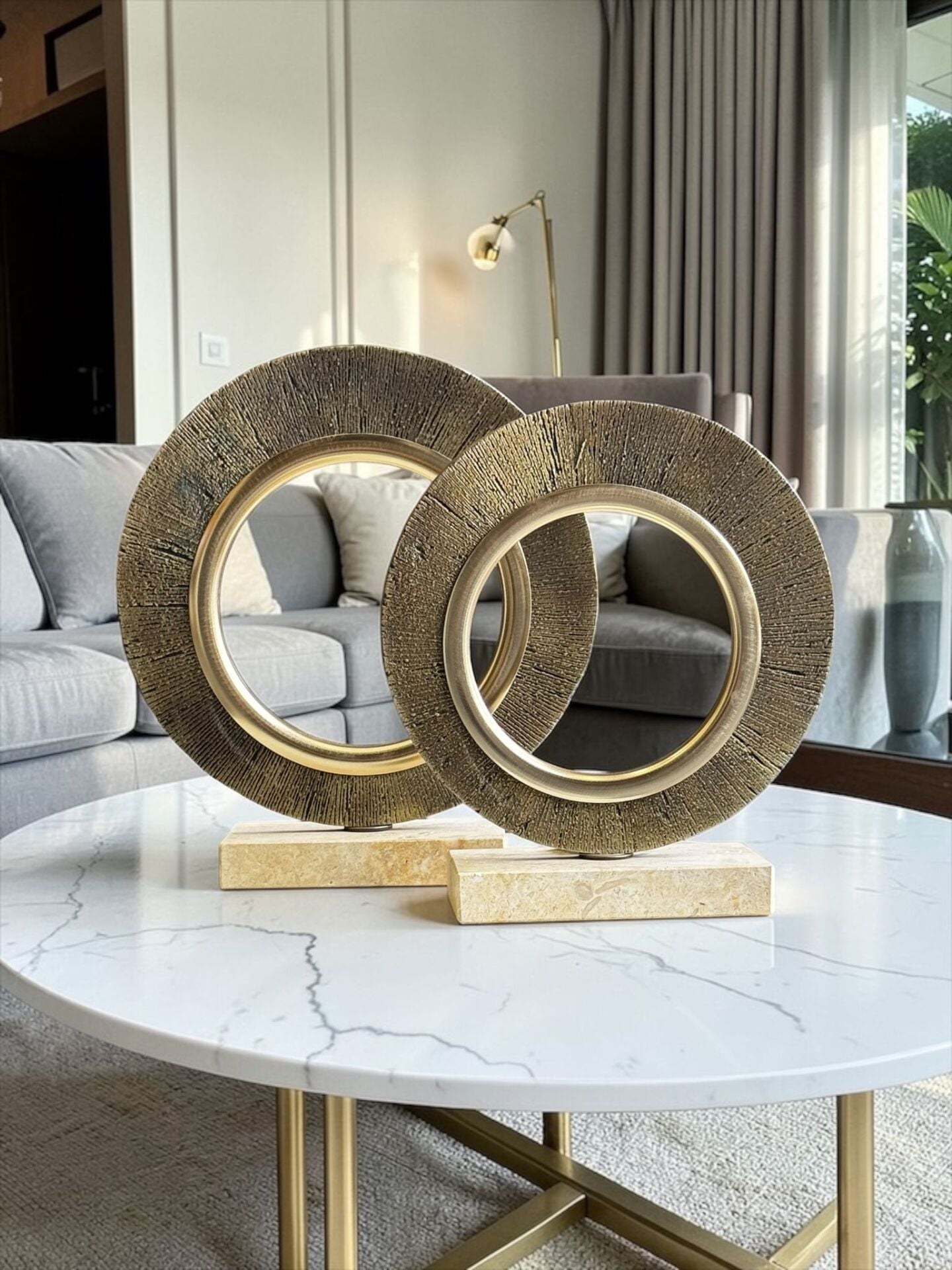 2’li Traverten Portal Dekor Obje Seti