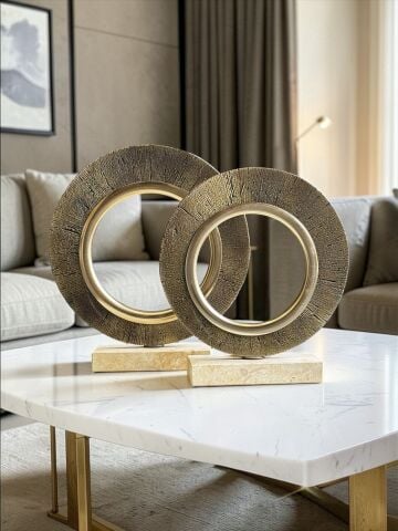 2’li Traverten Portal Dekor Obje Seti