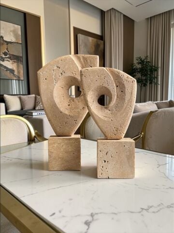 2’li Traverten Girdap Dekor Obje Seti