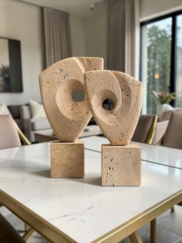 2’li Traverten Girdap Dekor Obje Seti