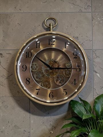 Çarklı Duvar Saati – Bakır 35 cm