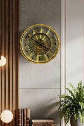 Çarklı Duvar Saati – Gold 35 cm