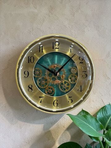 Çarklı Duvar Saati – Gold/Yeşil 35 cm