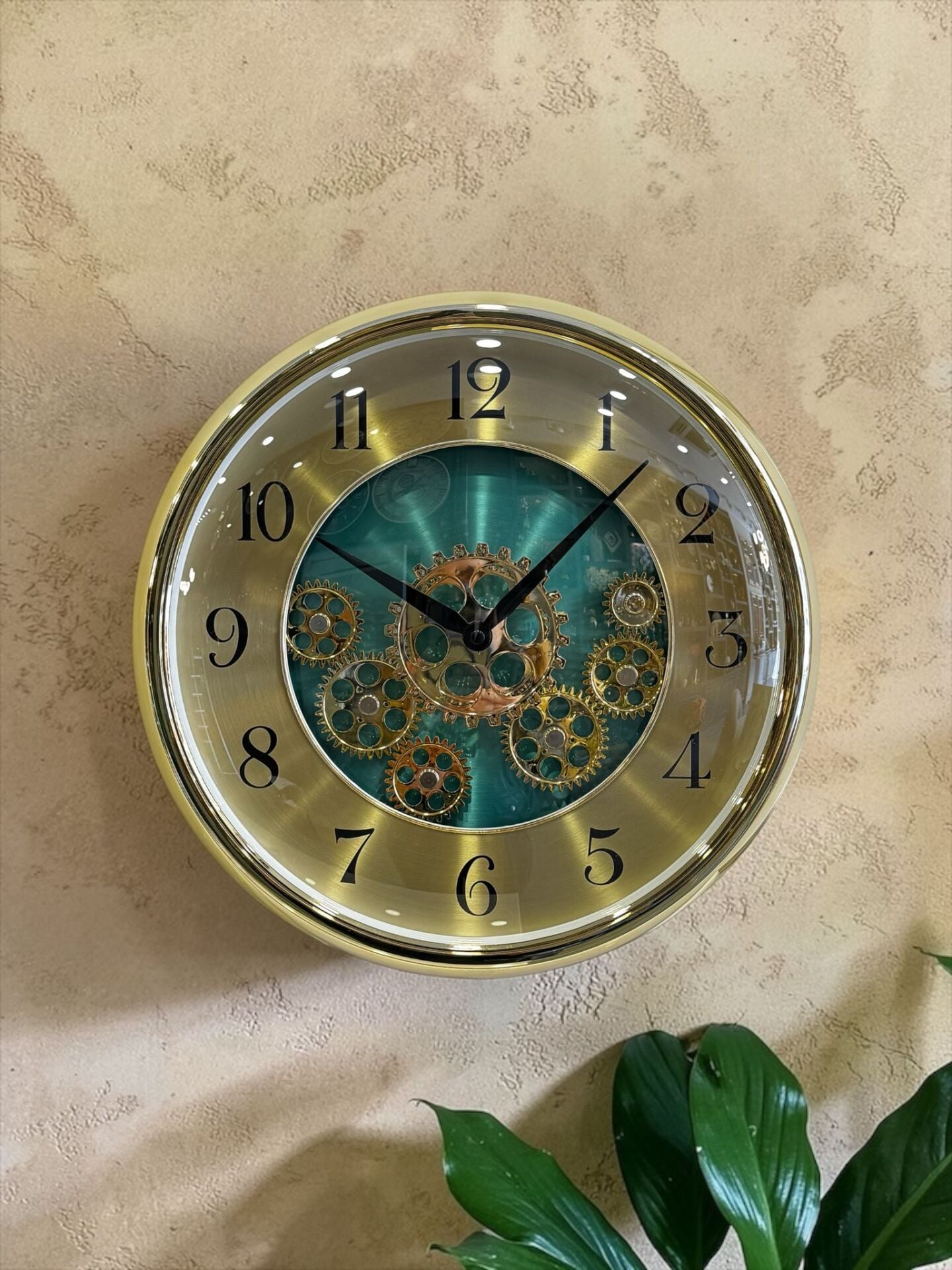 Çarklı Duvar Saati – Gold/Yeşil 35 cm