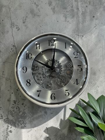 Çarklı Duvar Saati – Gümüş 35 cm