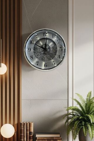 Çarklı Duvar Saati – Gümüş 35 cm