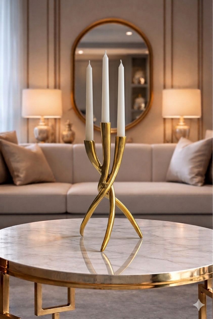 3’lü Döküm Mumluk Seti – Gold + Mum