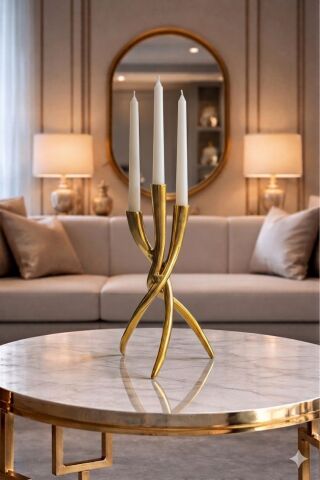 3’lü Döküm Mumluk Seti – Gold