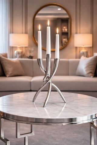 3’lü Döküm Mumluk Seti – Gümüş