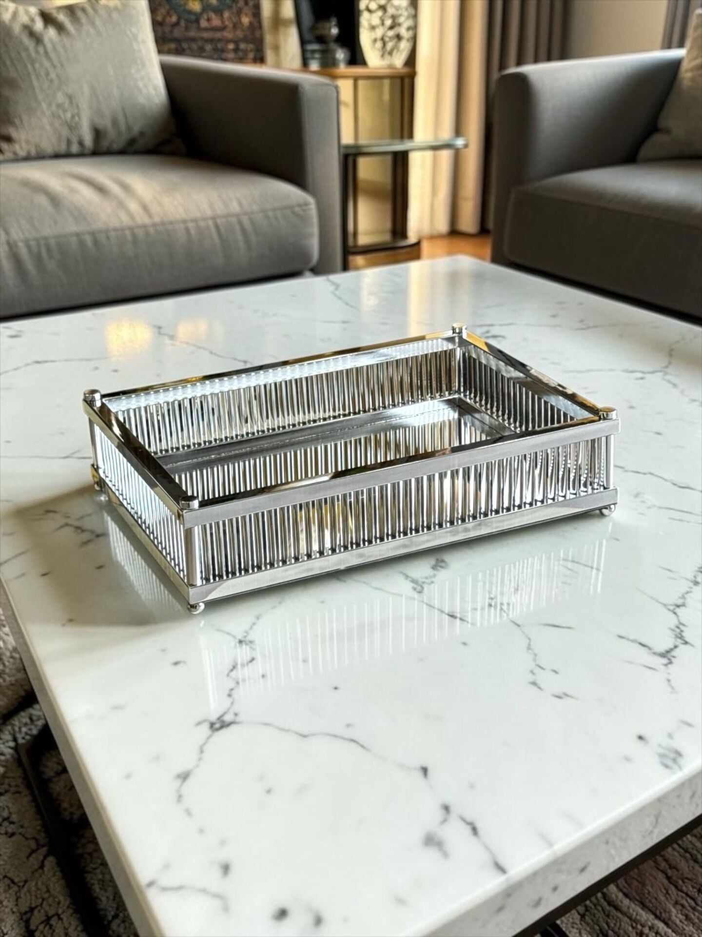 Lujo Çubuklu Dikdörtgen Premium Tepsi – Gold / Gümüş / Eskitme Gümüş