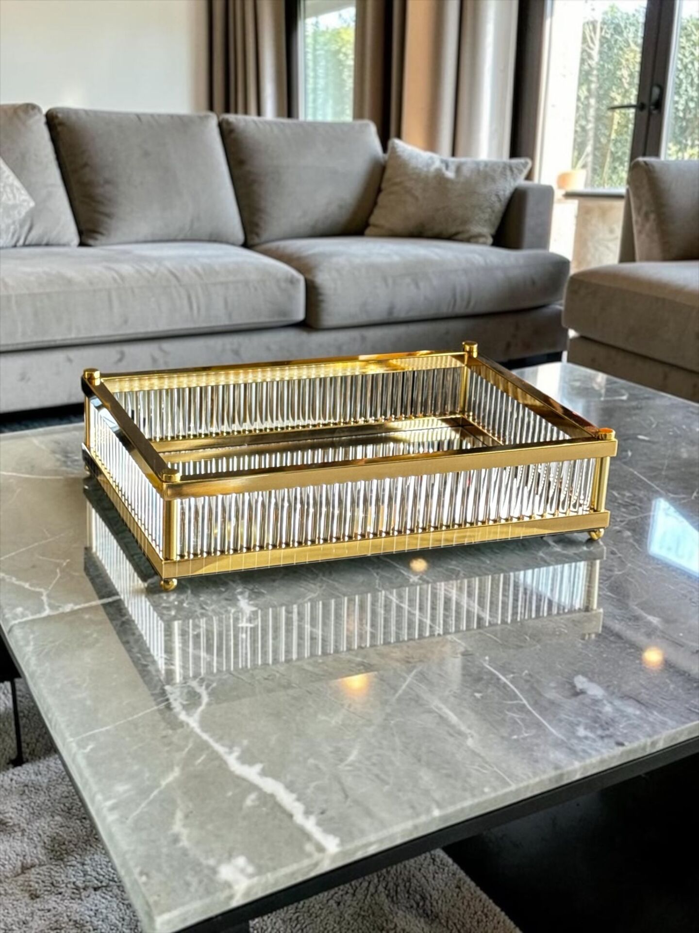 Lujo Çubuklu Dikdörtgen Premium Tepsi – Gold / Gümüş / Eskitme Gold