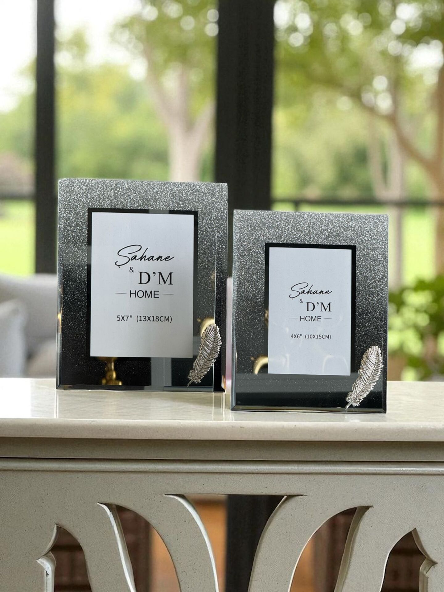 2'li Tüy Dekor Çerçeve Takımı Gümüş