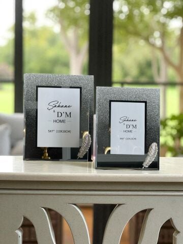 2'li Tüy Dekor Çerçeve Takımı Gümüş