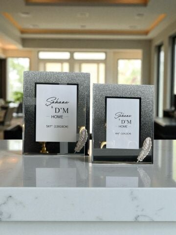 2'li Tüy Dekor Çerçeve Takımı Gümüş