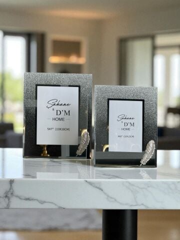 2'li Tüy Dekor Çerçeve Takımı Gümüş