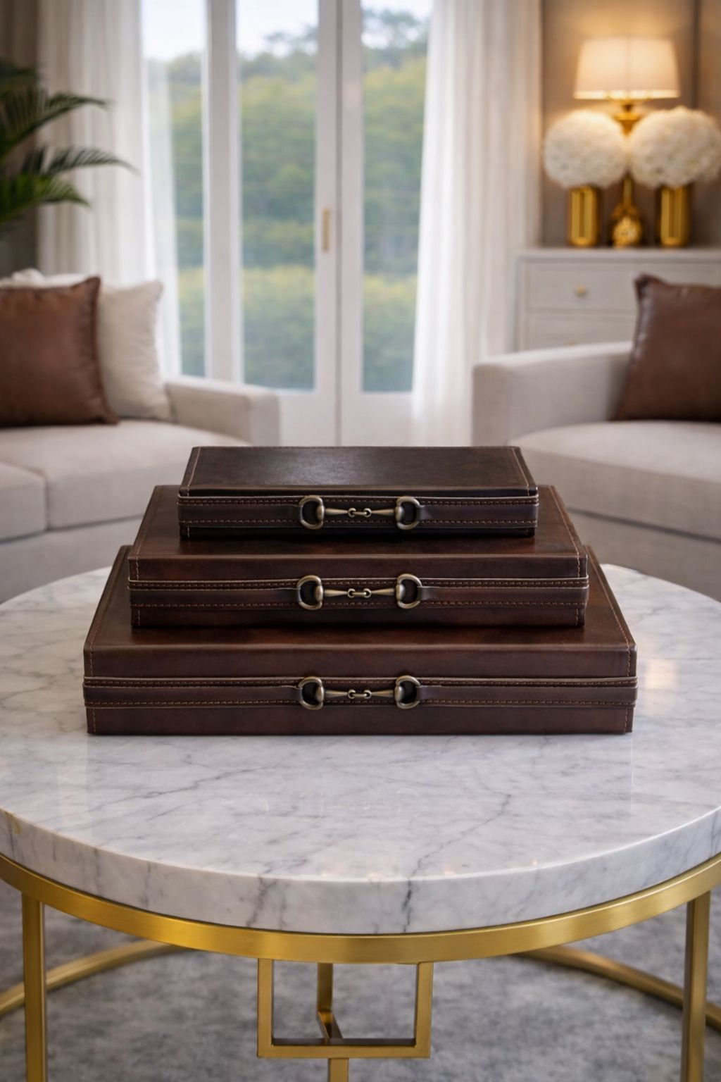 3’lü Deri Kitap Kutusu Seti – Koyu Kahverengi