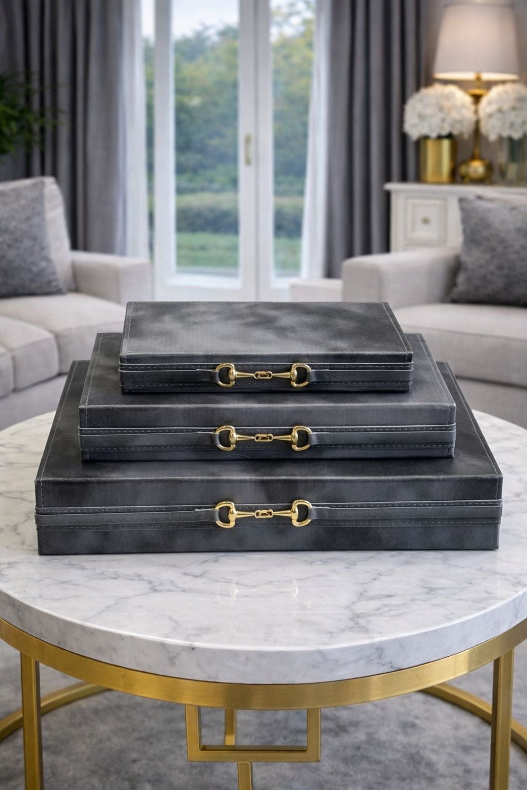 3’lü Deri Kitap Kutusu Seti – Gri