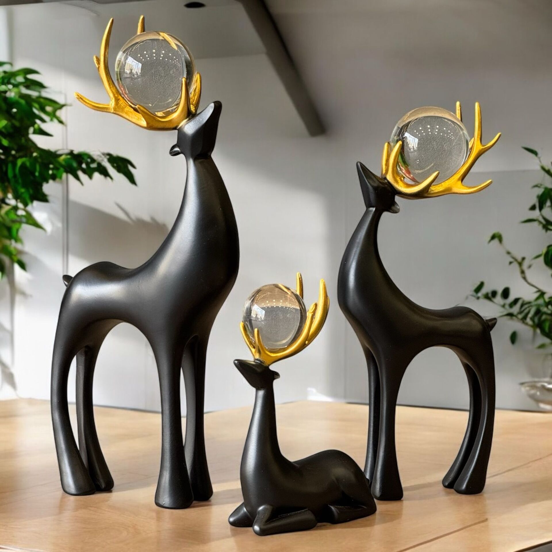 3'lü Dekoratif Geyik Aksesuar & Biblo Takımı Siyah