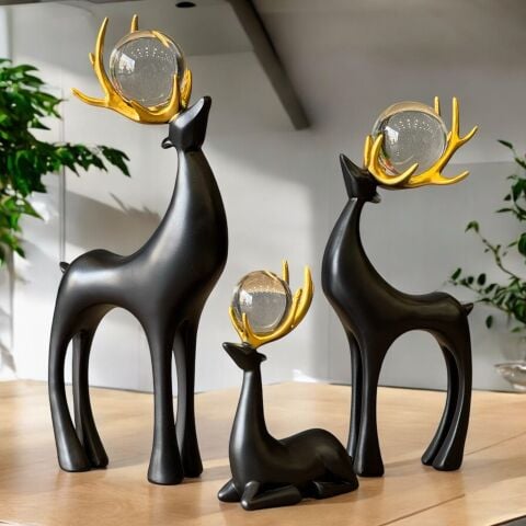 3'lü Dekoratif Geyik Aksesuar & Biblo Takımı Siyah