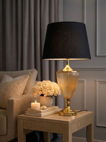 Büyük Cam Abajur Siyah