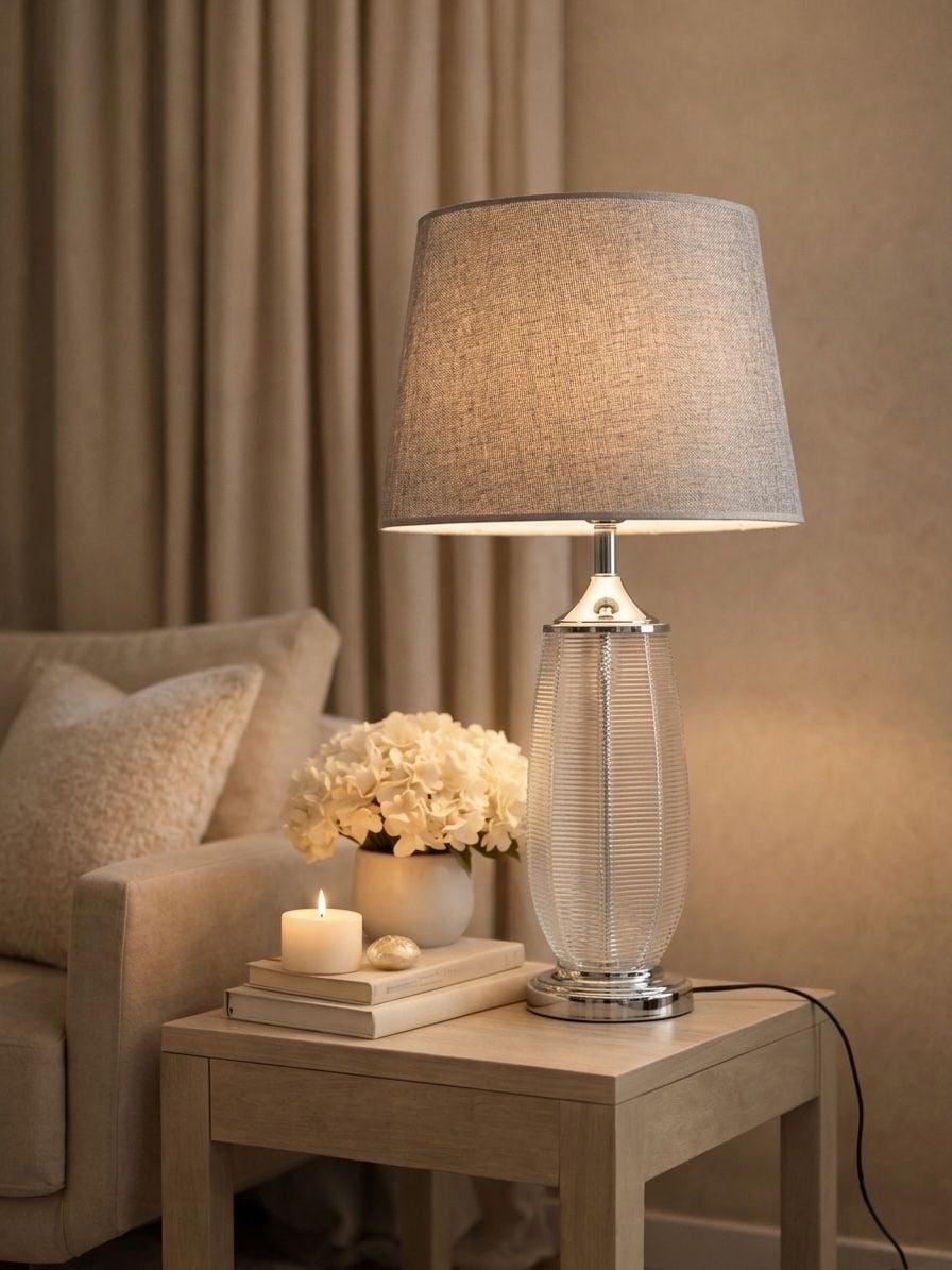 Büyük Cam Abajur Gri