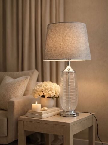 Büyük Cam Abajur Gri