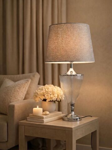 Büyük Cam Abajur Gri