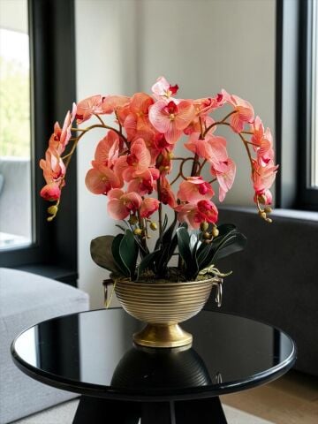 Vionna Saksı 5 Dallı Premium Orkide – Pudra Pembe Eskitme