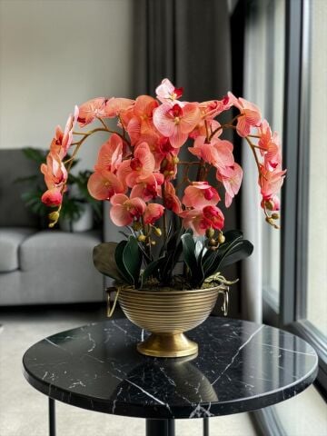 Vionna Saksı 5 Dallı Premium Orkide – Pudra Pembe Eskitme