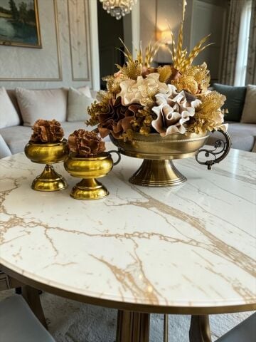 Zamak Kollu Saksı Aranjmanı & 2'li Mercan Ayaklı Kutu – 3 Parça Eskitme Set