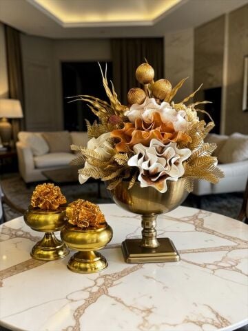 Lale Saksı Çiçek Aranjmanı & 2’li Mercan Ayaklı Kutu – 3 Parça Set (Eskitme)