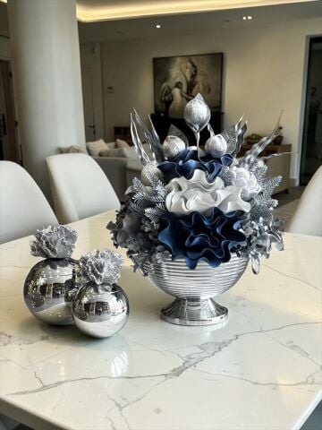 Vionna Saksı Eva Çiçek & Mercan Kutu Seti Gümüş