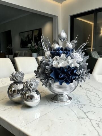 Vionna Saksı Eva Çiçek & Mercan Kutu Seti Gümüş