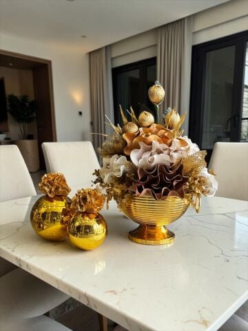 Vionna Saksı Eva Çiçek & Mercan Kutu Seti – Gold & Mercan