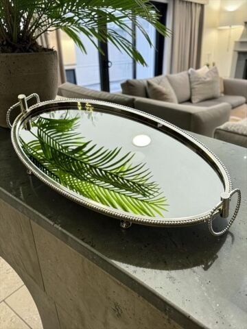 Oval Jardinyer Tepsi Gümüş